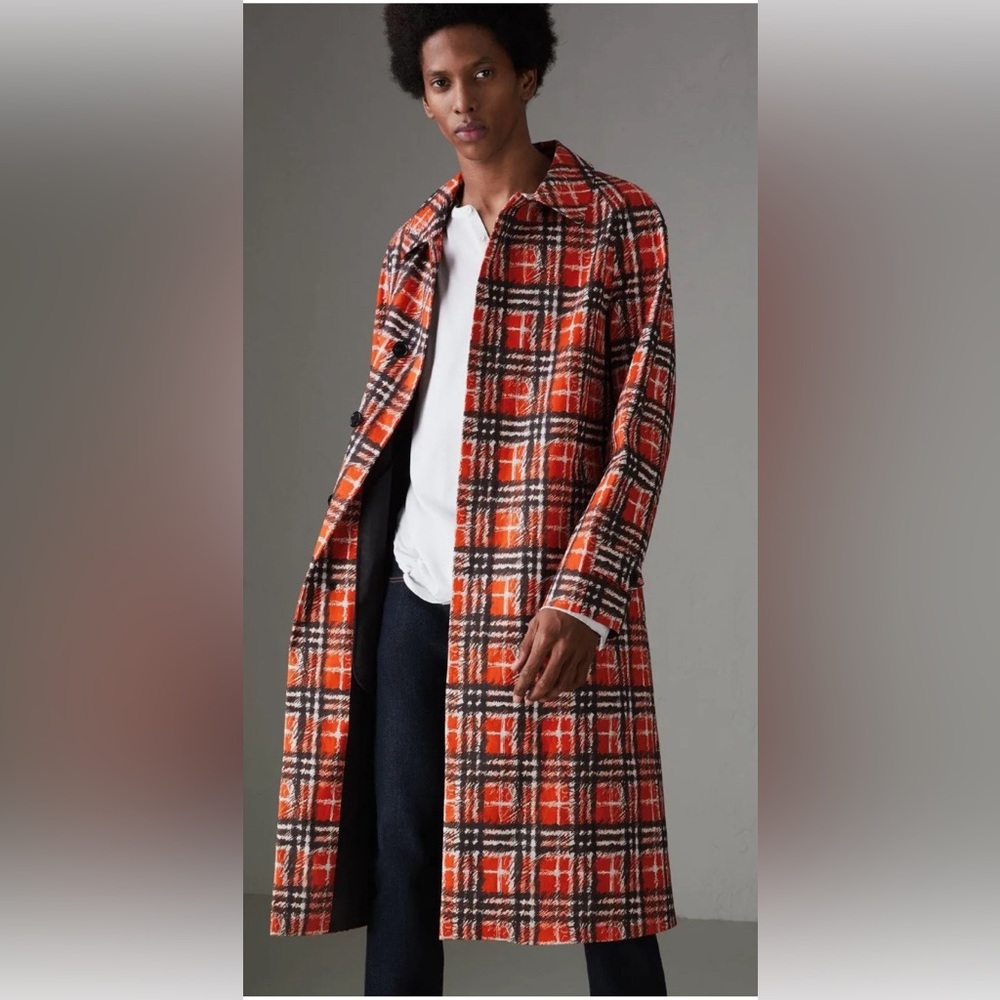 BURBERRY Scribble Check Car Coat In Bright Military Red Size 38 US (M) $4620 - Picture 5 of 15